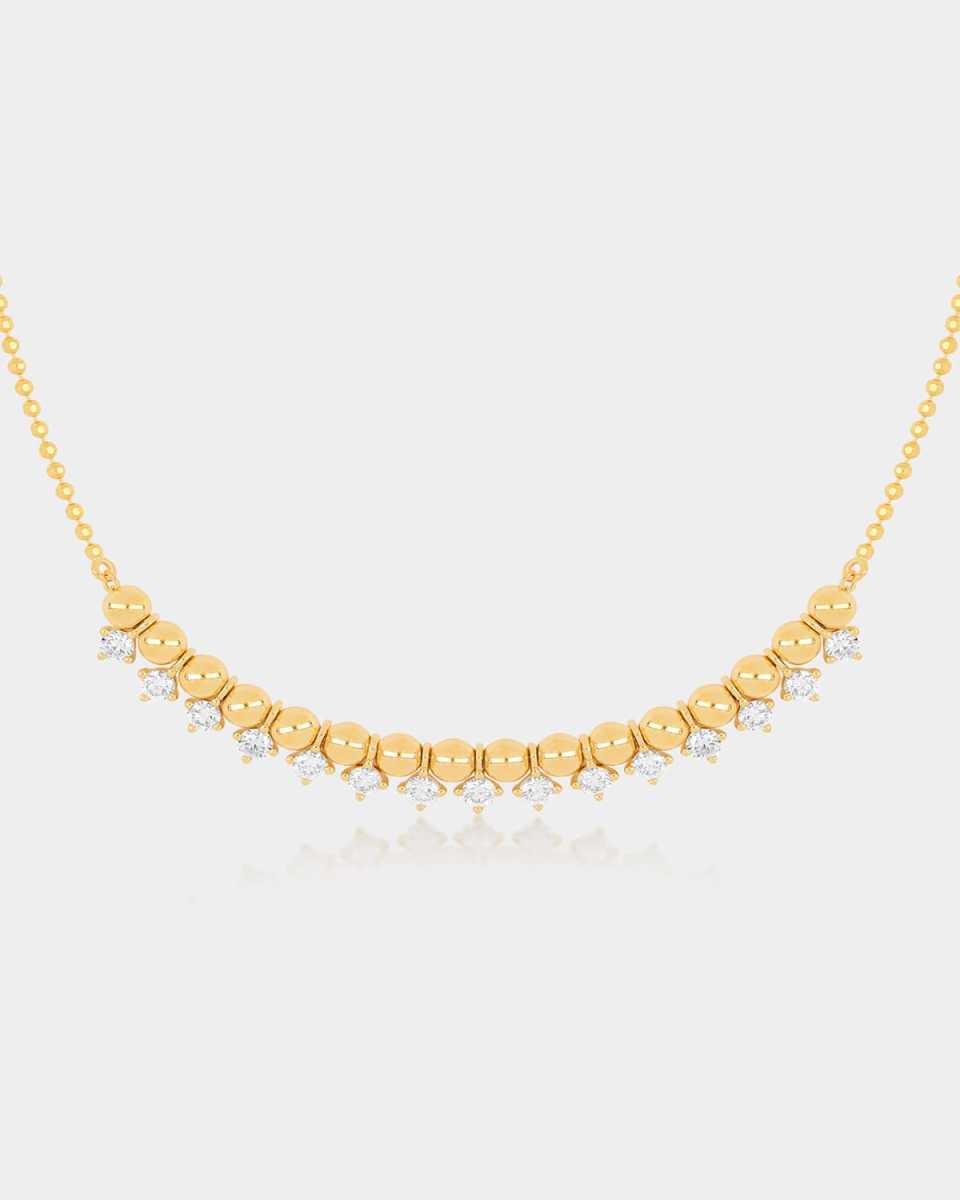 14K Yellow Gold Diamond Ball Chain Necklace